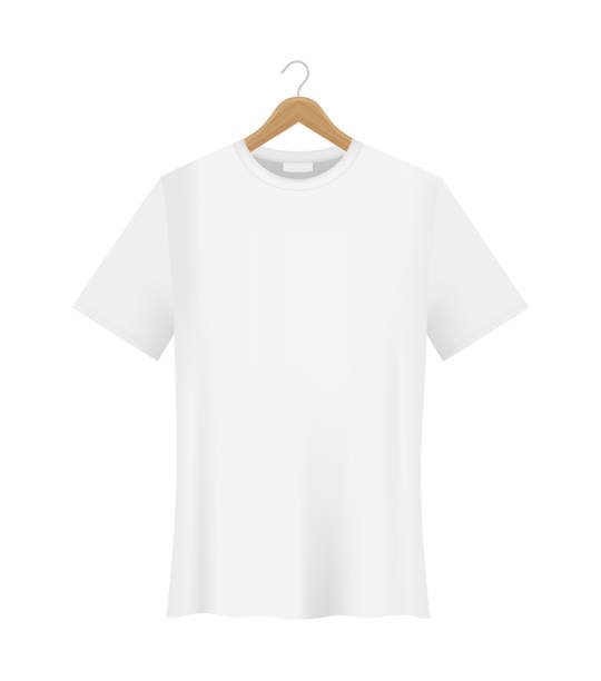 istock T-shirt white hanging on a wooden hanger. Vector realistic template. Mockup. Unisex. Blank for fashion design. Front view. EPS10. 1356203211
