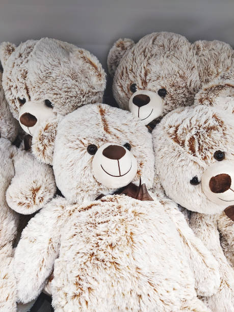 istock Fuzzy and fluffy cozy soft toy bears close up, full-frame background. 1356204435