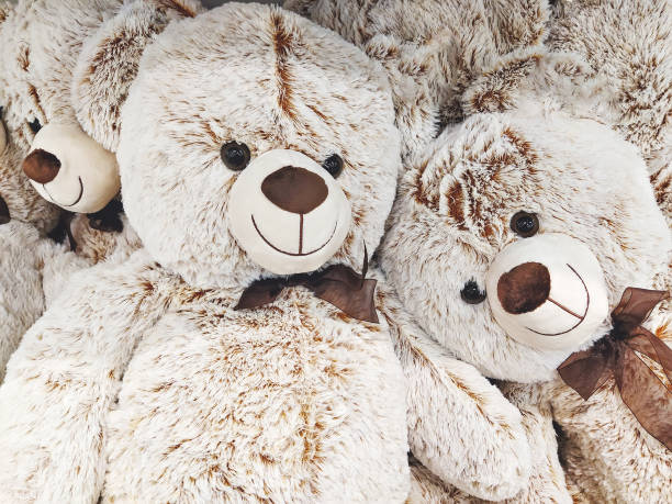 istock Closeup fuzzy and fluffy cozy soft toy bears, full-frame background. 1356204436