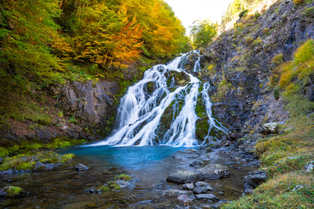 Valle de Ordiso waterfall in Bujaruelo at Ordesa in Pyrenees of Huesca in Spain