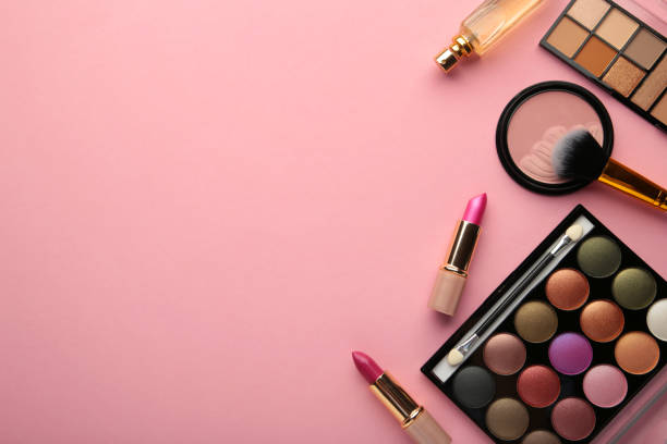 istock Different luxury makeup products on pink background. 1356205271