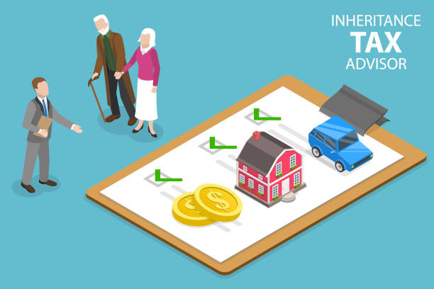 3D Isometric Flat Vector Conceptual Illustration of Inheritance Tax Advisor 3D Isometric Flat Vector Conceptual Illustration of Inheritance Tax Advisor, Retirement Estate Planning legacy concept stock illustrations