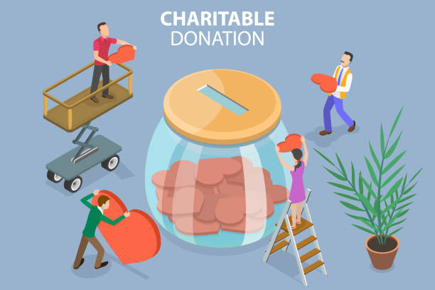 자선 기부의 3d 동면 화단 벡터 개념 적 그림 - jar currency donation box charity and relief work stock illustrations