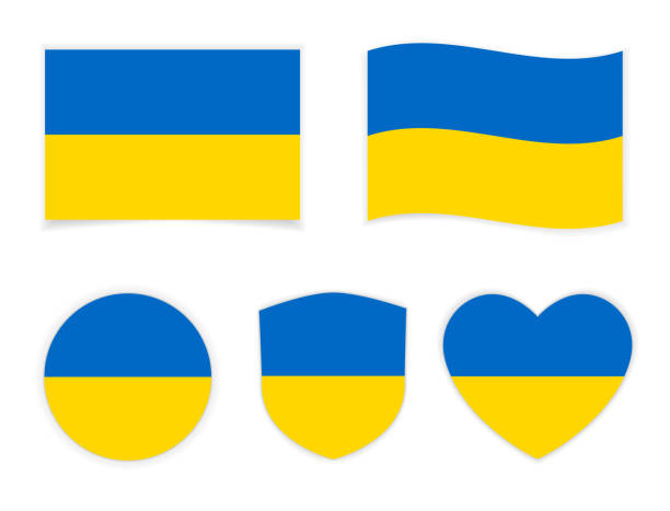 National flag Ukraine Ukraine national flag with shield badge and heart icon set ukrainian flag stock illustrations