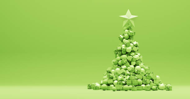 istock Christmas tree stack of gifts and presents green monochrome 1356210500