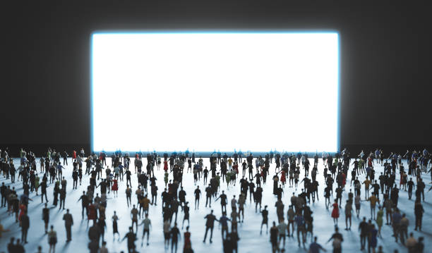 People watch big white screen, display. People watch big white screen, display. 3D illustration large screen stock pictures, royalty-free photos & images