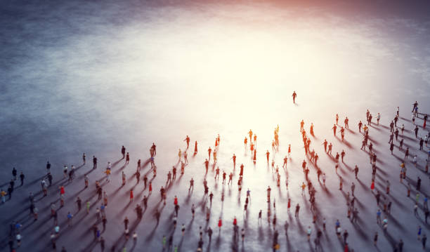 People follow a leader. Community of followers People follow a leader. Community of followers. 3D illustration idol stock pictures, royalty-free photos & images