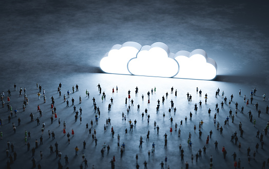 People connect to cloud computing system. 3D illustration
