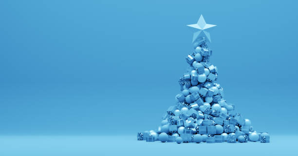 istock Christmas tree stack of gifts and presents blue monochrome 1356210576
