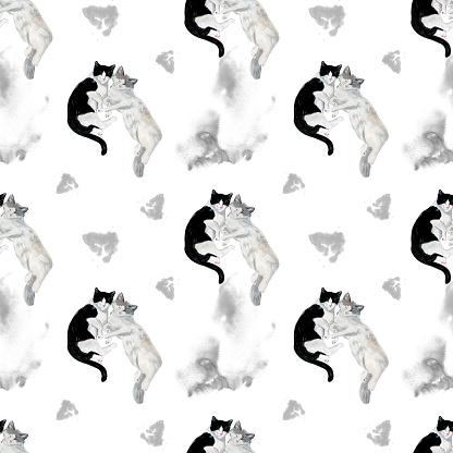 Repeat Pattern with couple cute cats for wrapping wallpaper textile