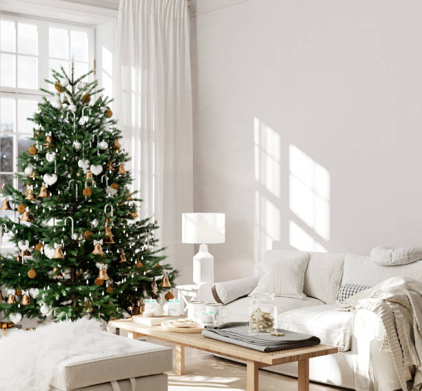 istock Christmas living room interior in light colors, side view 1356212924