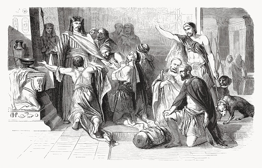 Joseph gives himself to his brothers recognize (Genesis 45). Wood engraving, published in 1862.