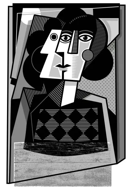 Photo of Abstract mono cubist face illustration