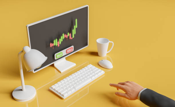 istock computer with price chart and a hand touching the keyboard 1356216204