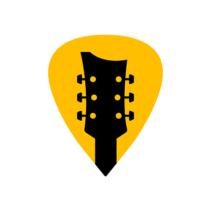 Guitar acoustick pick vector design icon flat logo. Mediator guiatar music symbol headstock.