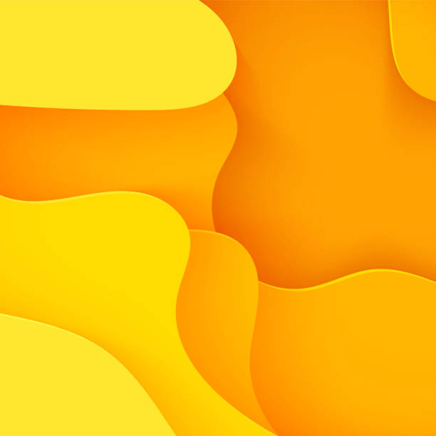 istock Abstract yellow background in paper cut art. 3d orange liquid wavy form with shadow in minimalist style. Simple layout design for advertising poster brochure or flyer. Vector card illustration 1356217366
