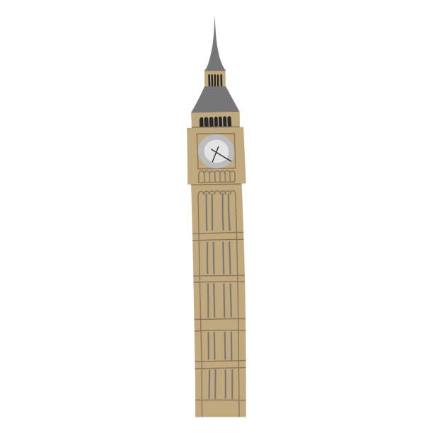 vektorfarbe handgezeichnete illustration mit big ben. london, england.  große glocke der schlagenden uhr. uhrenturm. isoliert auf weißem hintergrund - big ben london england tower clock tower stock-grafiken, -clipart, -cartoons und -symbole