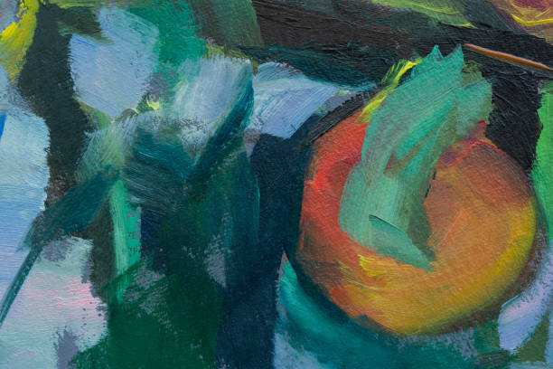 istock Oil painting peaches fragment. 1356218398