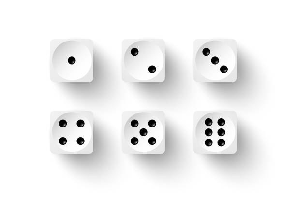 istock Dice game with white cubes with black dots, 3d realistic gambling objects to play in casino 1356218645