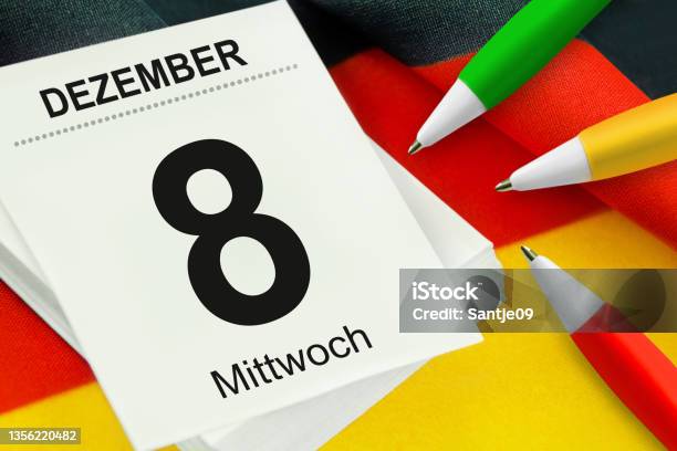 Calendar 2021 December 8 Wednesday And Pencils Red Green Yellow With German Flag Stock Photo - Download Image Now