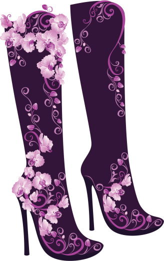 Vector stylized floral shoes. High heel decorated of flowers 