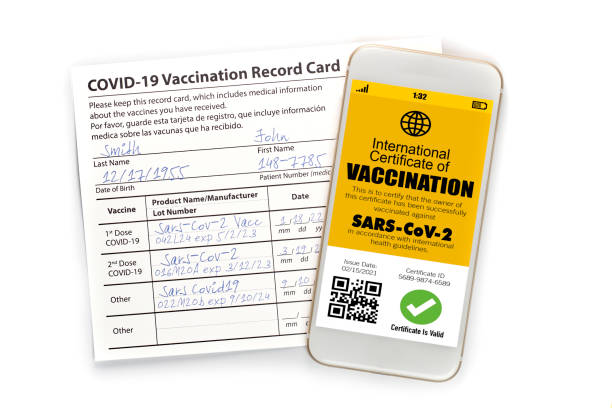 istock Omicron Variant B.1.1.529 - covid-19 concept smartphone and vaccination card 1356226768