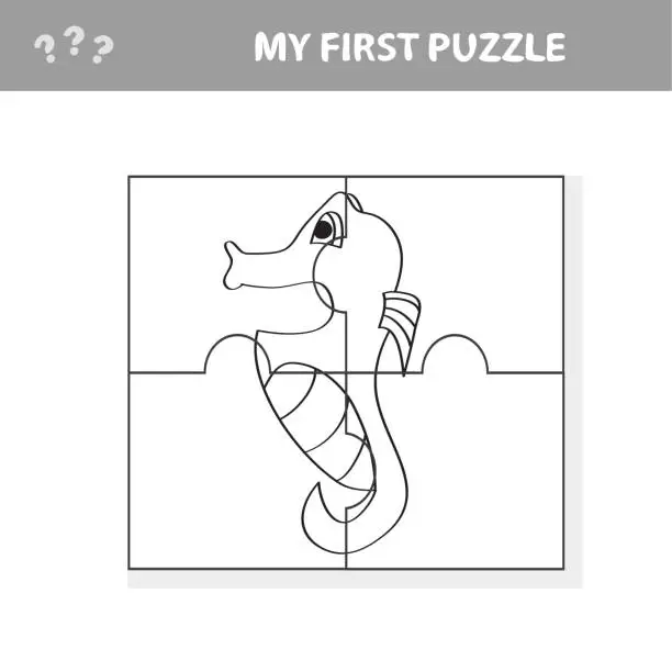 Vector illustration of Sea horse - kids jigsaw puzzle game, vector illustration