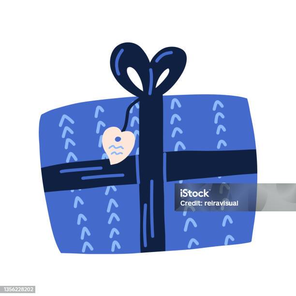 Hand Drawn Gift Box With Name Tag And Ribbon Cartoon Vector ...