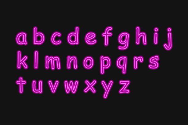 ilustrações de stock, clip art, desenhos animados e ícones de neon set alphabet letters. - double exposure