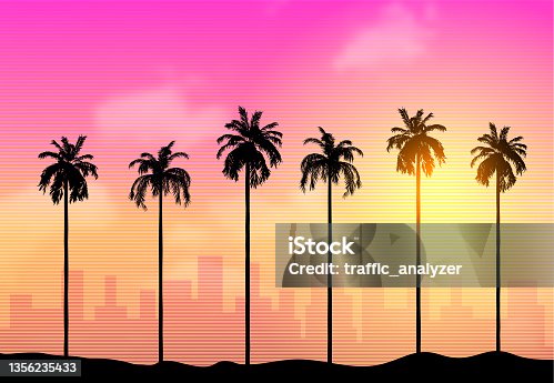 istock Synthwave retro background - palm trees 1356235433