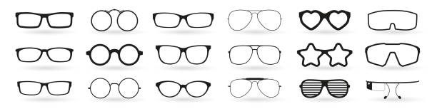 zestaw okularów i okularów przeciwsłonecznych sylwetka, ilustracja wektorowa - glasses stock illustrations