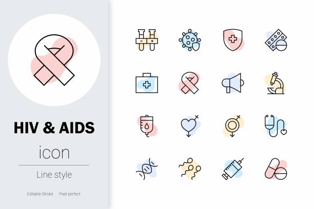 Hiv & Aids, thin line vector icon set. Hiv & Aids, thin line vector icon set. Pixel perfect. Editable outline stroke. reproductive rights stock illustrations