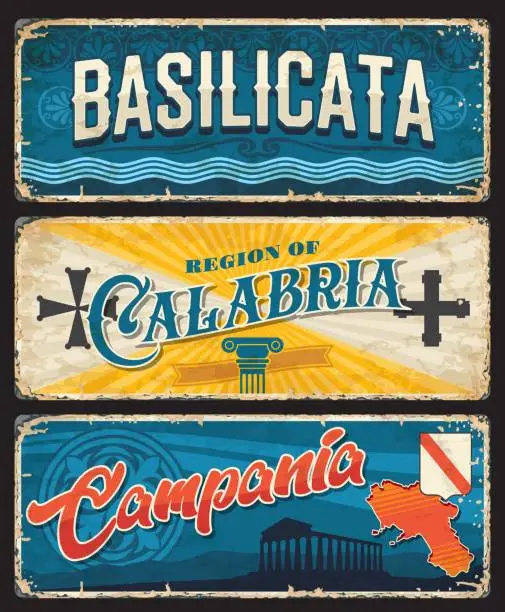 Vector illustration of Basilicata, Galabria, Campania Italian regions