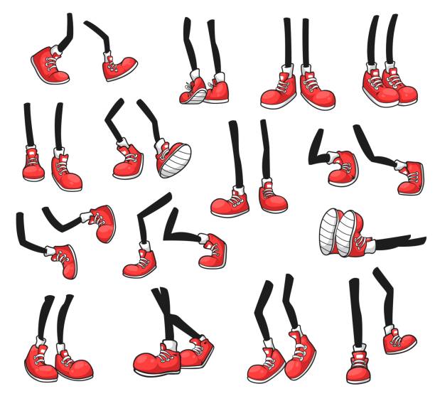 isolierte cartoon-beine, menschliche comic-füße in schuhen - running legs stock-grafiken, -clipart, -cartoons und -symbole