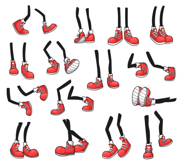 изолированные мультяшные ноги, человеческие комические ноги в обуви - running legs stock illustrations
