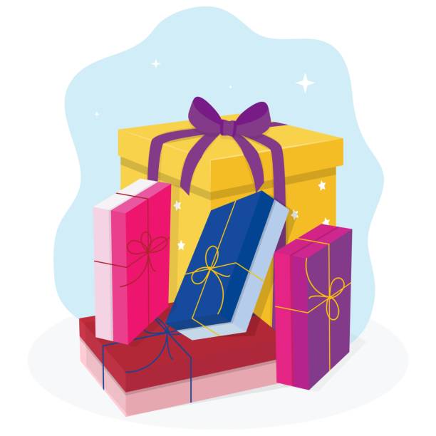 istock Pile of cartoon gift boxes, Flat style colorful presents vector illustration. 1356242170