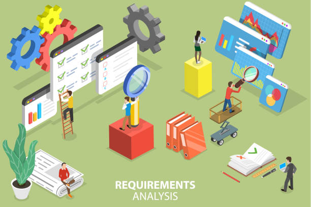 3D Isometric Flat Vector Conceptual Illustration of Requirements Analysis 3D Isometric Flat Vector Conceptual Illustration of Requirements Analysis, Software Producet Development convenience stock illustrations