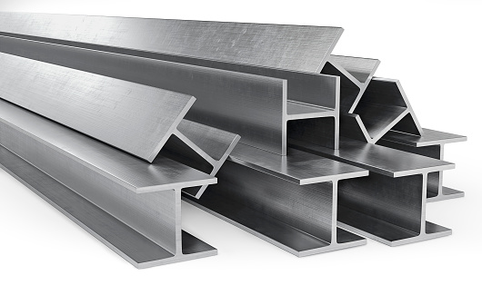 Realistic steel I-beam isolated on the white background. 3d rendering