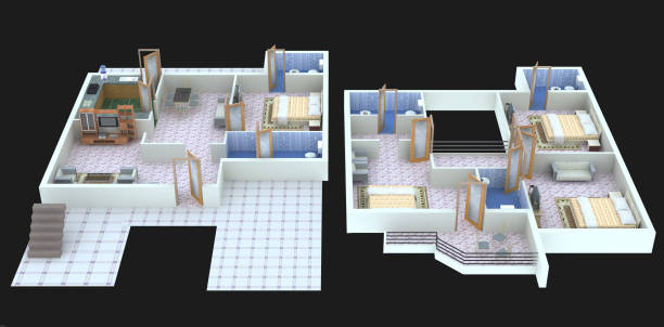 istock A 3D rendering illustration of a plan and layout of modern houses 1356245457