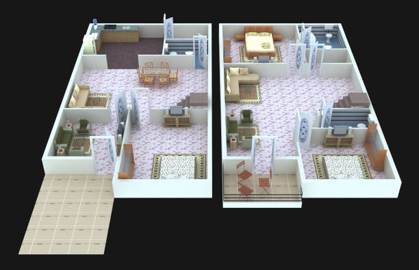 istock A 3D rendering illustration of a plan and layout of modern houses 1356245542