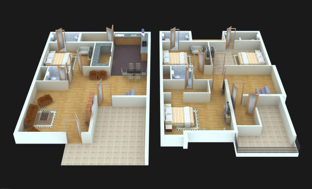 istock A 3D rendering illustration of a plan and layout of modern houses 1356246203
