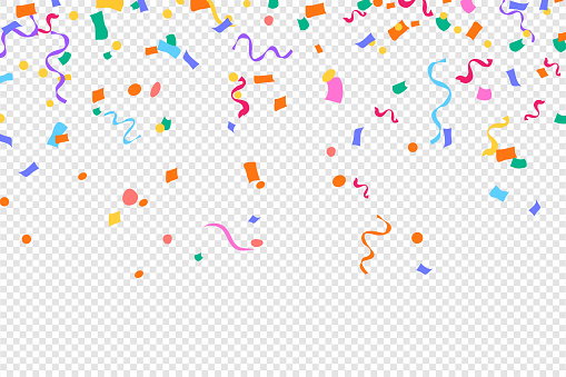 Colorful bright confetti isolated on transparent background
