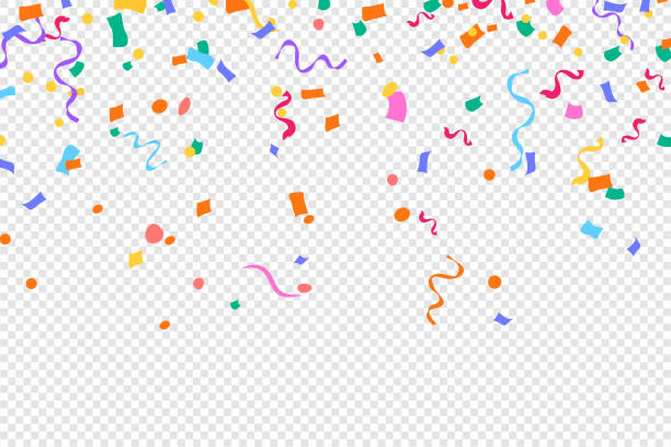 Colorful bright confetti isolated on transparent background Colorful bright confetti isolated on transparent background confetti stock illustrations