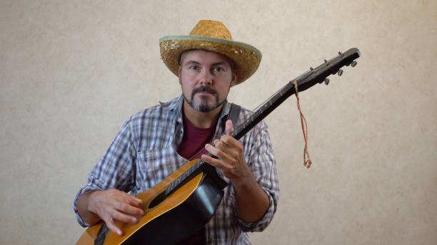 istock Man in hat gambling guitar 1356246660