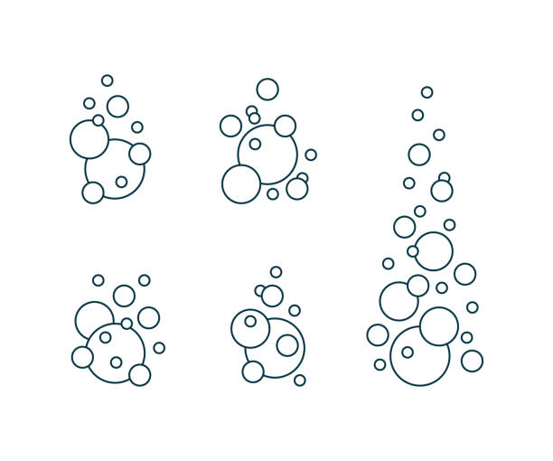 ilustraciones, imágenes clip art, dibujos animados e iconos de stock de diferentes tipos de conjunto de burbujas circulares, línea de oxígeno gaseosa. bolas establecidas. burbujas en bebida carbonatada. espuma en el baño. ilustración vectorial - dissolving