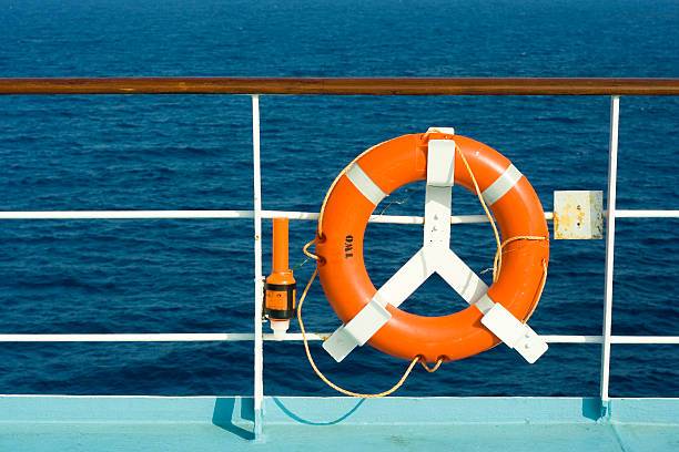 There is a lifebuoy on board. Clear sunny day.