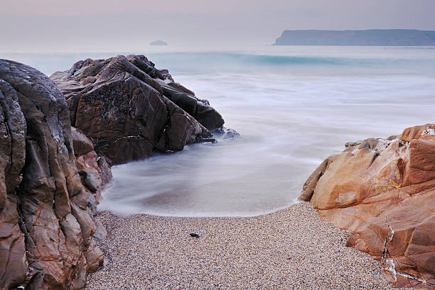 Cornwall seascape Greenaway beach. stock photo