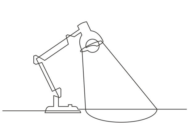 table lamp one line Continuous one line drawing of lamp on the table. Vector illustration desk lamp stock illustrations