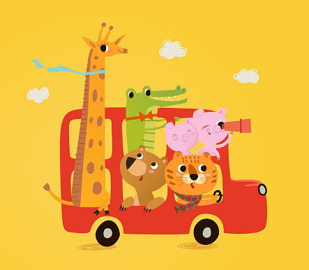 Cute London Bus With Animals In Pastel Colors Lion Cub Pigs Crocodile  Jiraffe Bear Vector Illustration For Newborn Baby Illustration With Cute  Baby Shower Animal Ideal For Cards Poster Prints Anniversary Nursery