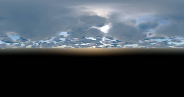 istock 3D rendering. Blue sky with clouds at sunset or sunrise. Environment 360 HDRI MAP. Equivalent projection, spherical panorama. 1356253392